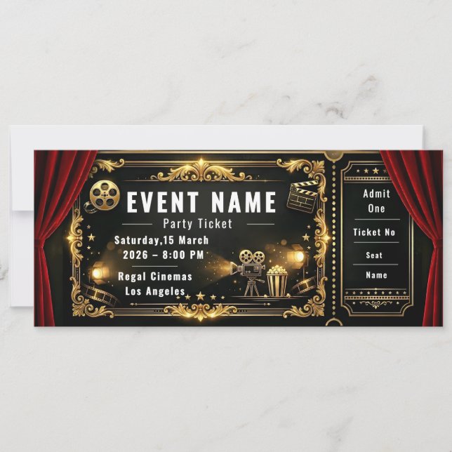 Convite Ingresso para Noite de Cinema e Festa (Frente)