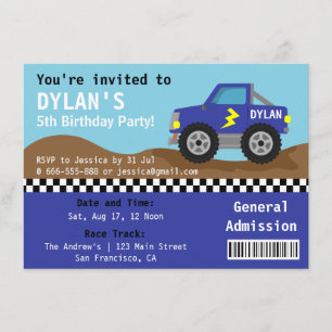 Convite Ingresso para o Racing Blue Monster Truck Party