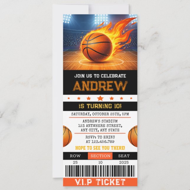 Convite Ingresso Personalizado de Basquetebol Moderno de A (Frente)