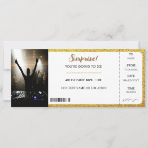 Convite Ingresso Presente Brilho Dourado Glitter Concerto