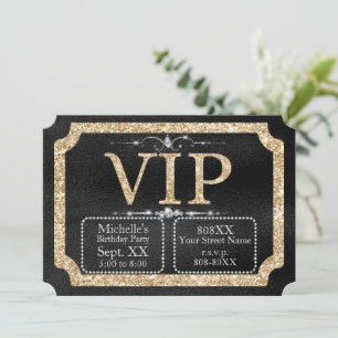 Convite Ingresso VIP com Brilho Dourado e Diamantes em Pre