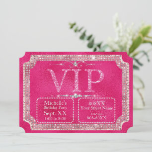 Convite Ingresso VIP de Brilho Rosa e Diamantes