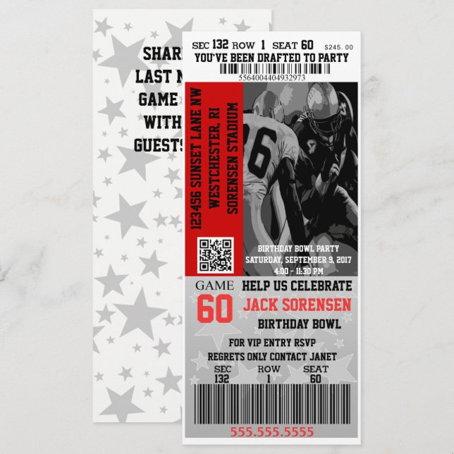 Convite Ingresso VIP de Futebol para Celebração de Anivers (Frente/Verso)