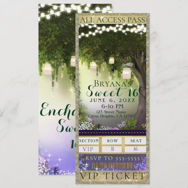 Convite Ingresso VIP para Festa Sweet 16 de Acesso à Flore (Frente/Verso)