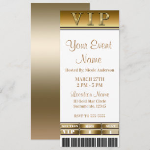 Convite Ingresso VIP para Jantar Elegante Gold & White