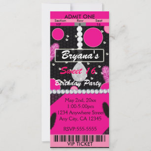 Convite Ingressos de Aniversário Sweet 16 Penas Diamantes