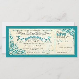 Convite ingressos de casamento vintage e flores elegantes