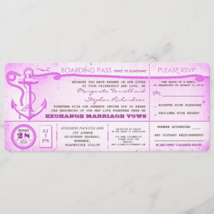 Convite ingressos de embarque de casamento com a RSVP