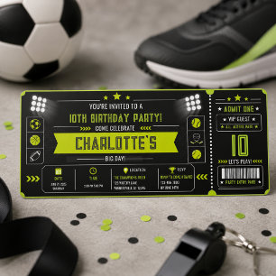 Convite Ingressos de Esportes Pretos Modernos para Meninos