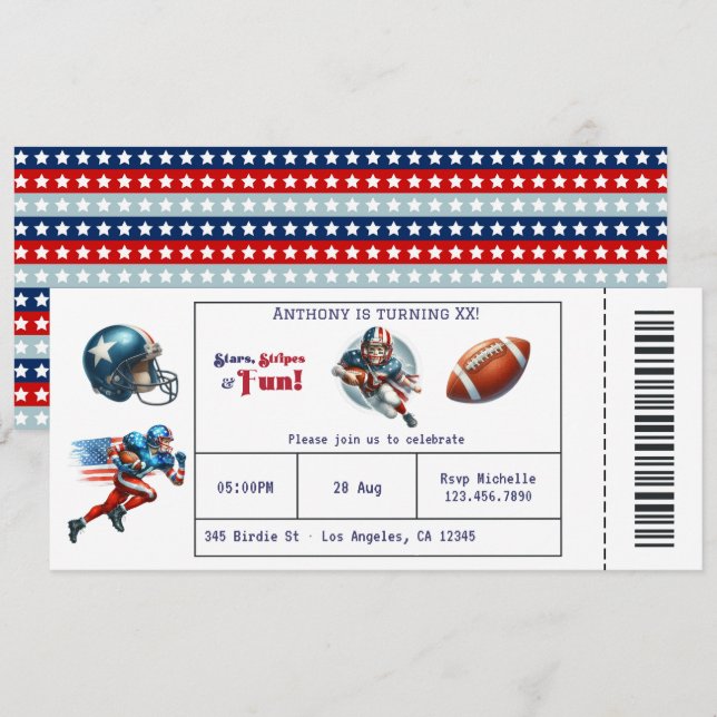 Convite Ingressos de Futebol Americano para Festa de Anive (Frente/Verso)