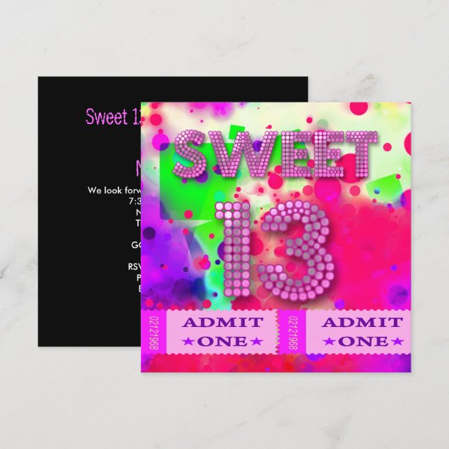 Convite Ingressos para Festa de Aniversário de 13 anos Swe (Frente/Verso)