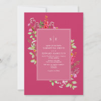 Iniciais de Casamento Rosa Quente de Neon Wildflow