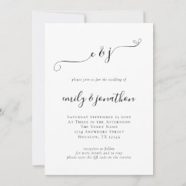 Convite Iniciais de Código QR de Casamento em Letra Elegan