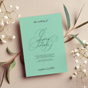 Convite Iniciais de monograma de hortelã elegante casament