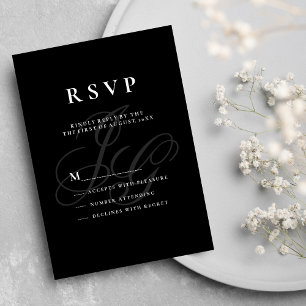 Convite Iniciais de monograma legante - RSVP branco preto
