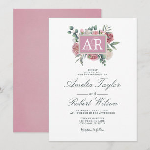 Convite Iniciais Florais de Rosa de Dusty Country