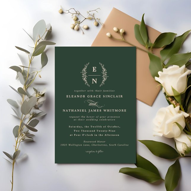 Convite Iniciais Florais Empilhadas Monograma de Casamento (Floral Stacked Initials Wedding Monogram Invitation)