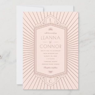 Convite Inicial Golden Rays em Rose Gold Art Deco Casament