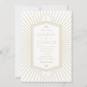 Convite Inicial Letras Raios Dourados Casamento Art Déco