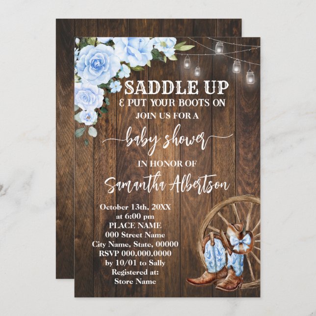 Convite Inicializações no País do Chá de fraldas Azul Ocid (Frente/Verso)