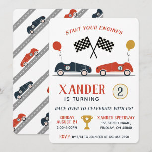 Convite Inicie Sua Festa de aniversário De Carros De Corr