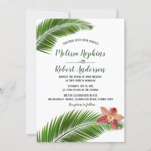 Convite Inivtes de Casamento Tropical de Orquídeas e Folh