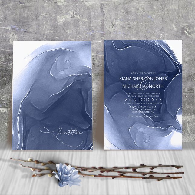 Convite Ink Flow Wedding Blue ID762 (Criador carregado)