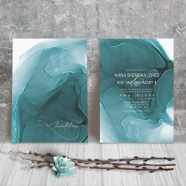 Convite Ink Flow Wedding Teal ID762 Invitation