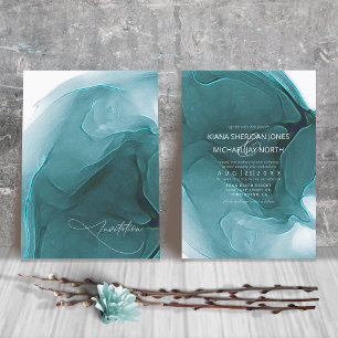 Convite Ink Flow Wedding Teal ID762 Invitation