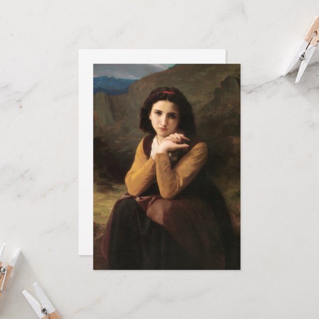 Convite Inocência Mignon de Menina Adolescente, Bouguereau (Frente/Verso In Situ)