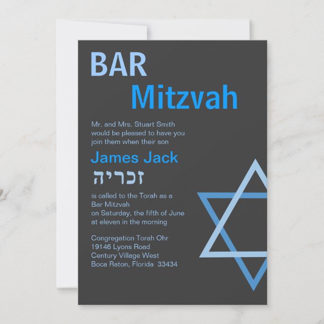 Convite Inovação Mitzvah de Bar moderno com H - Personaliz (Frente)