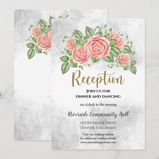 Convite Inserção da Recepção de casamento Floral Cor-de-Ro (Frente/Verso)