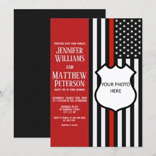 Convite Inserção de Foto do Crachá de Linha Vermelha fina