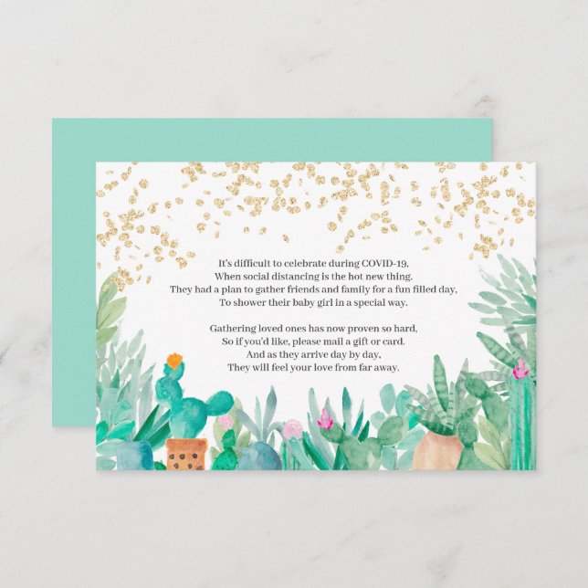 Convite Inserção do chá de fraldas de aquarela dourada do  (Frente/Verso)