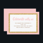 Convite Inserção Mitzvah, Bar brilhante rosa e Dourado<br><div class="desc">Esta placa de inserção de tendência apresenta letras em negrito na parte frontal,  com uma aparência em camadas em branco e brilho dourado,  e uma parte traseira de cor sólida. Adicione seu texto usando o formulário modelo. Altere a fonte,  o layout e as cores usando o recurso Personalizar.</div>