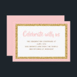 Convite Inserção Mitzvah, Bar brilhante rosa e Dourado<br><div class="desc">Esta placa de inserção de tendência apresenta letras em negrito na parte frontal,  com uma aparência em camadas em branco e brilho dourado,  e uma parte traseira de cor sólida. Adicione seu texto usando o formulário modelo. Altere a fonte,  o layout e as cores usando o recurso Personalizar.</div>