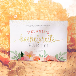 Convite Inserir Festa de solteira Floral Rosa Dourada