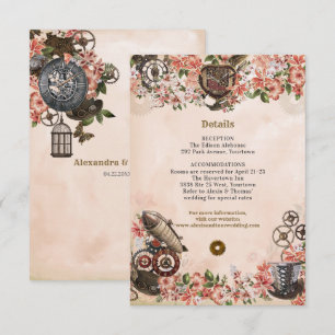 Convite Inserir Recepção de casamento Floral Steampunk
