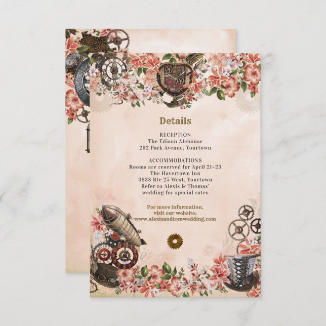 Convite Inserir Recepção de casamento Steampunk Floral (Frente/Verso)