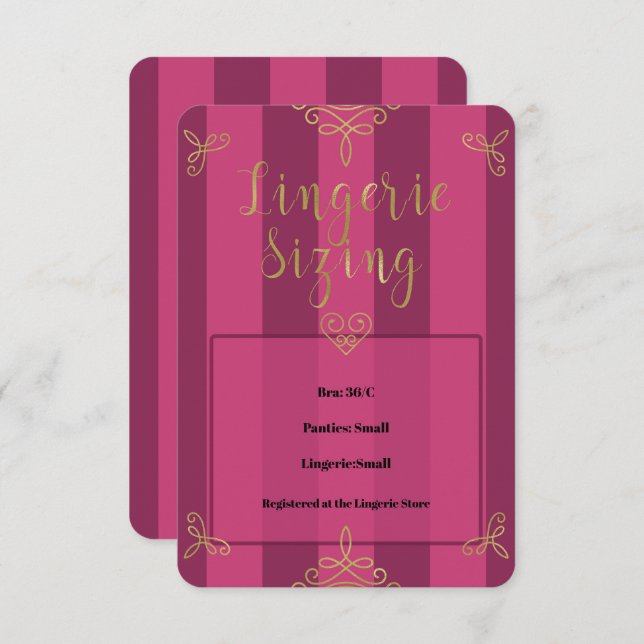 Convite Inserto de dimensionamento de chuveiro de lingerie (Frente/Verso)