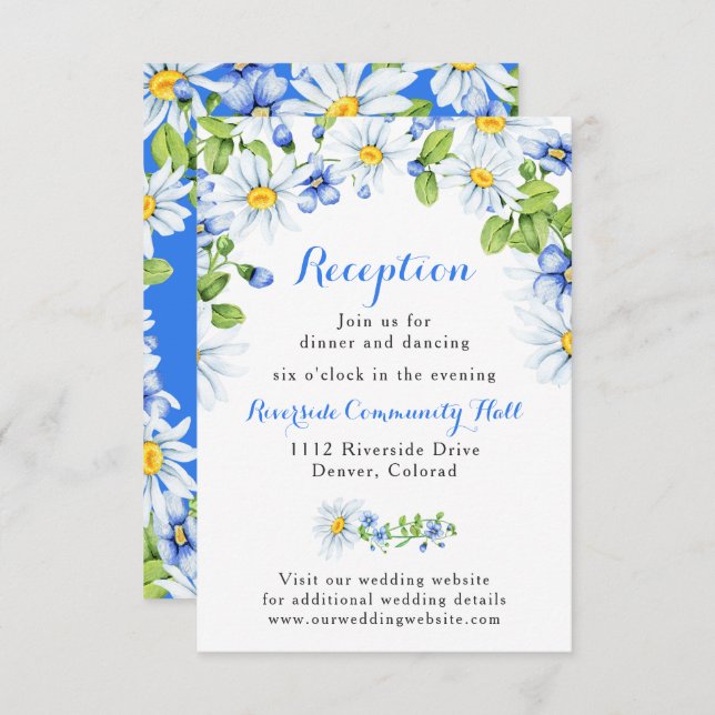 Convite Inserto de Recepção de Casamento Floral Azul Branc (Frente/Verso)