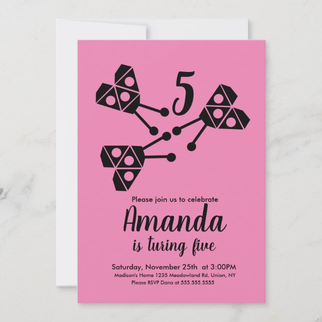 Convite Inseto de Ladybug moderno - Geométrico - Rosa (Frente)