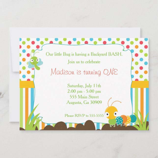 Convite Insetos de Partes do Aniversário de criança de Con (Frente)