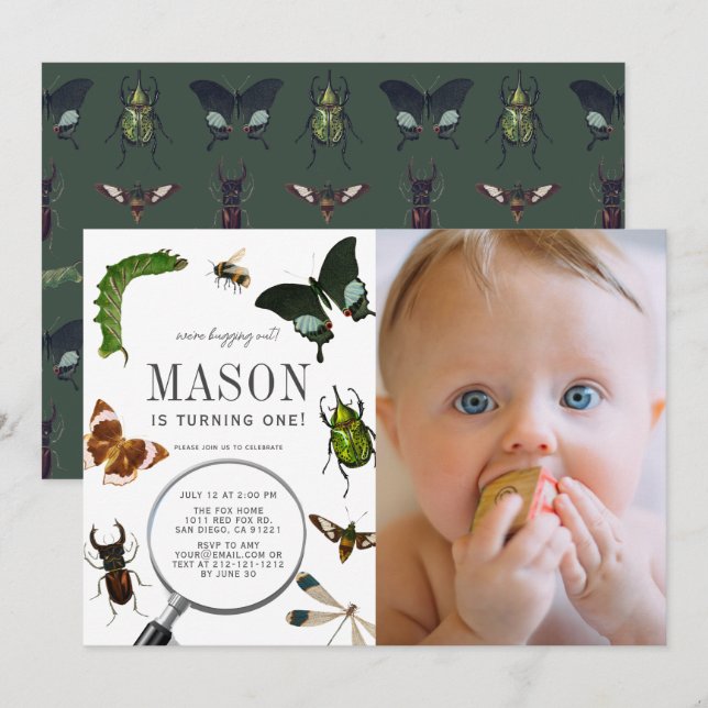 Convite Insetos e Insetos primeiro aniversario de Foto do  (Frente/Verso)