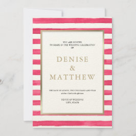 Convite Insinuação Faixas de Aquarela Rosa e Letreiro Dour