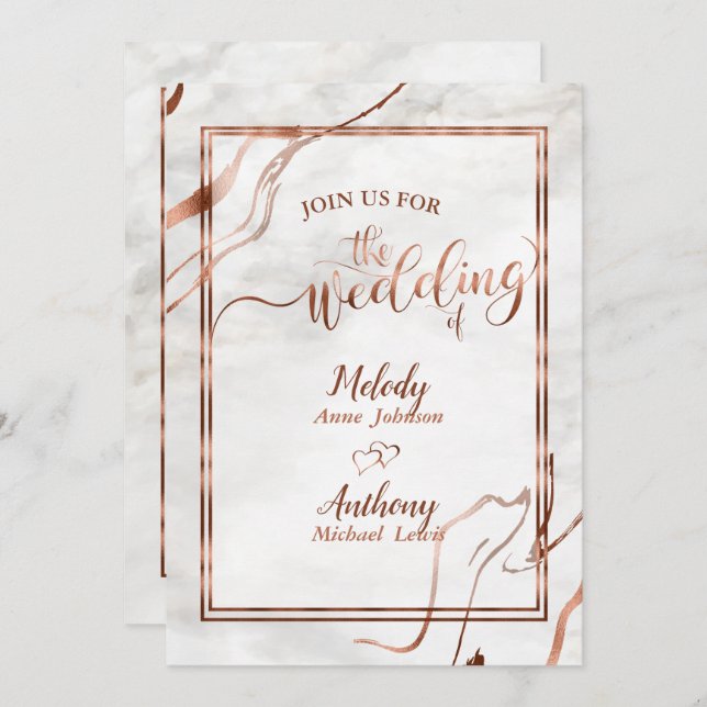 Convite Inspiração moderna de casamento entre cobre e ital (Frente/Verso)