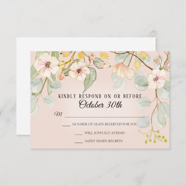 Convite Inspirado na Natureza Rosa Bege Rosa em Aquarela R (Frente/Verso)