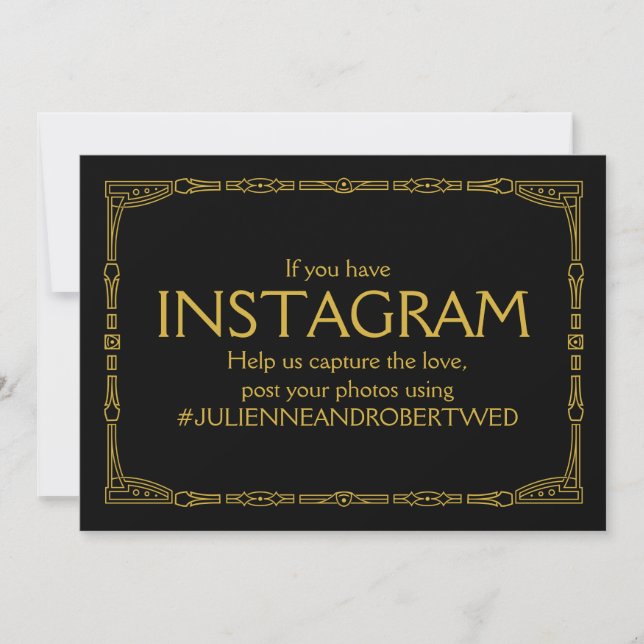 Convite "Instagram Hashtag" Dourado Sinal de Casamento de  (Frente)