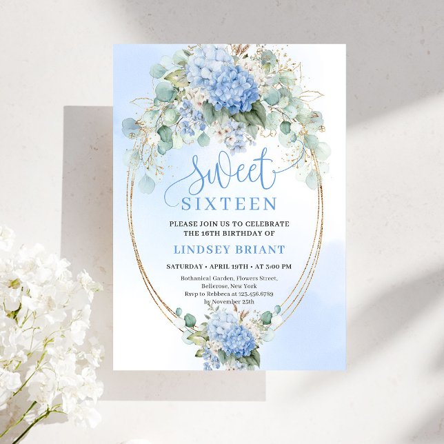 Convite Instant Download Blue Floral Gold Sweet 16 Invite (Instant Download Blue Floral Gold Sweet 16 Invitation)