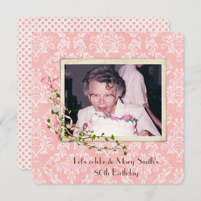 Convite instantâneo antiquado na Festa de aniversário do d (Frente/Verso)